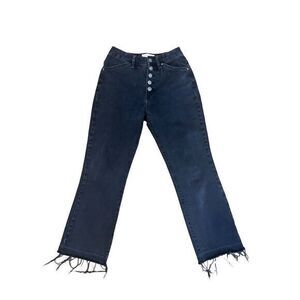 We The Free Free‎ People Women's Black Button Fly Boot Cut raw hem Jeans sz 27